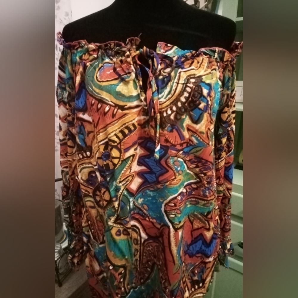 NWOT Colorful Off-Shoulder Women's Blouse Size XL